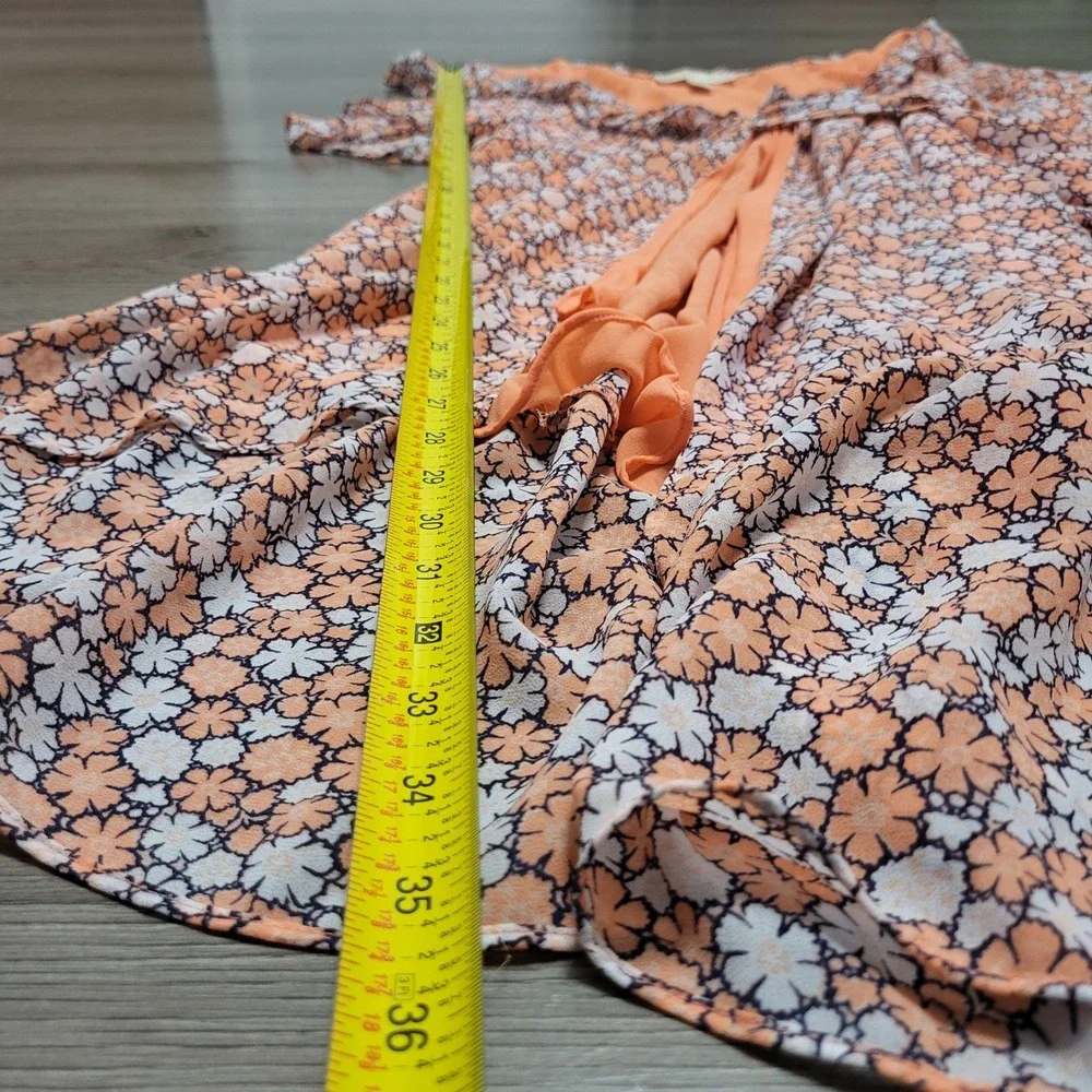 Michael Kors Coral Floral Ruffle Wrap Midi Dress Womens Summer Large High Low - Picture 6 of 7